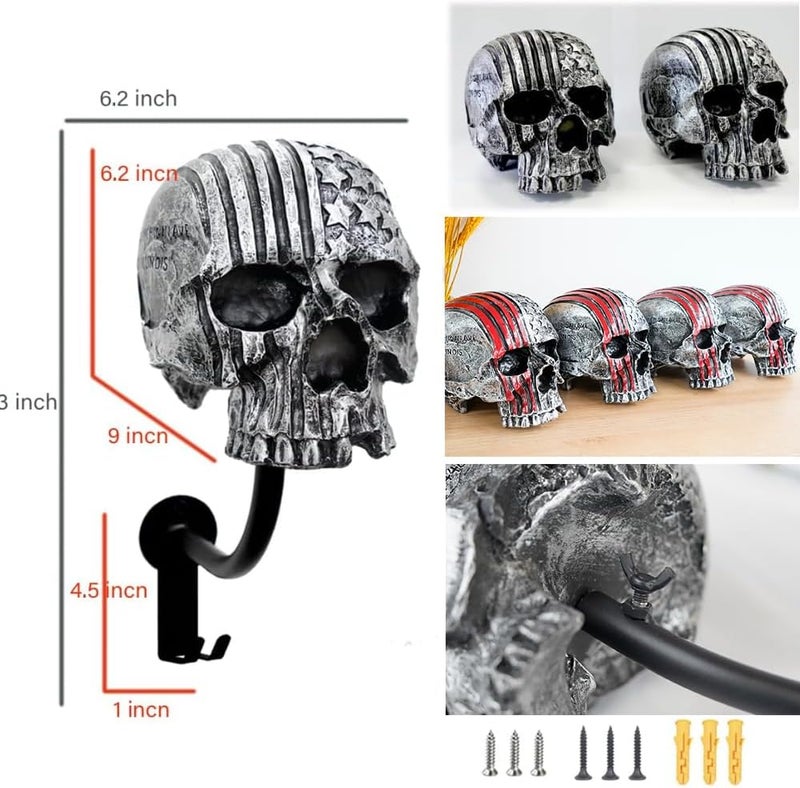 Tooyuart Helmet Holder,Skull Helmet Holder Wall Mount Helmet Rack with 2 Hooks Helmet Hanger for Coats,Caps,Baseballs,Rugby Helmet,Motorcycle Accessories - Image 3